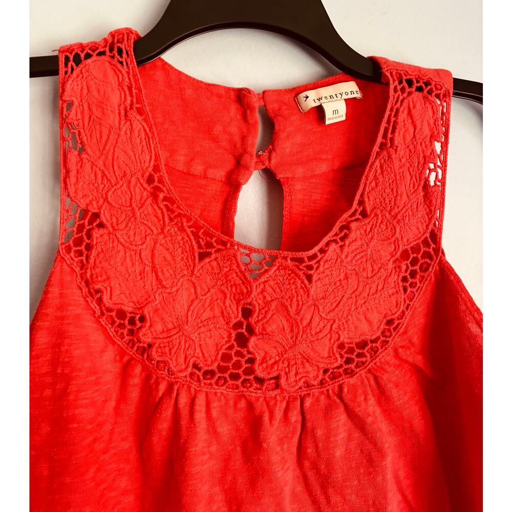 Vintage Y2K Sleeveless Top Women's Medium Orange Floral Crochet Granola Boho - Picture 4 of 7